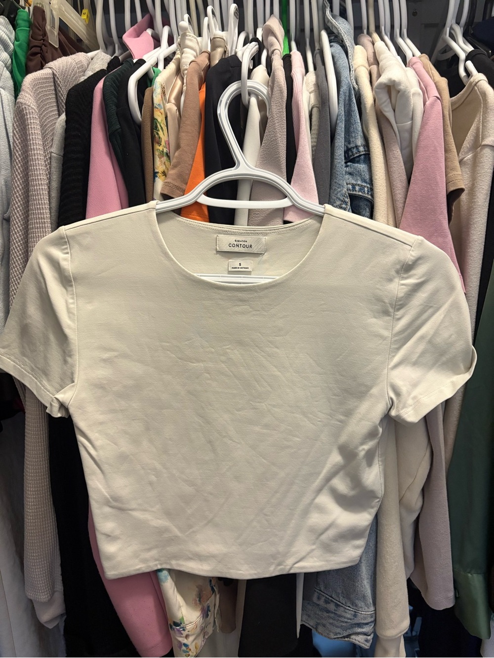 Babaton Cream Crewneck Crop Top